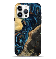 iPhone 15 Pro Max Wood Live Edge Phone Case - Greyson (Teal & Gold, 801107)