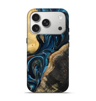 iPhone 17 Pro Wood Live Edge Phone Case - Greyson (Teal & Gold, 801107)
