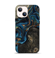 iPhone 13 Wood Live Edge Phone Case - Bree (Teal & Gold, 801109)