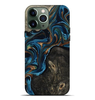 iPhone 13 Pro Max Wood Live Edge Phone Case - Bree (Teal & Gold, 801109)
