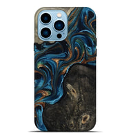 iPhone 14 Pro Max Wood Live Edge Phone Case - Bree (Teal & Gold, 801109)