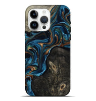 iPhone 15 Pro Max Wood Live Edge Phone Case - Bree (Teal & Gold, 801109)