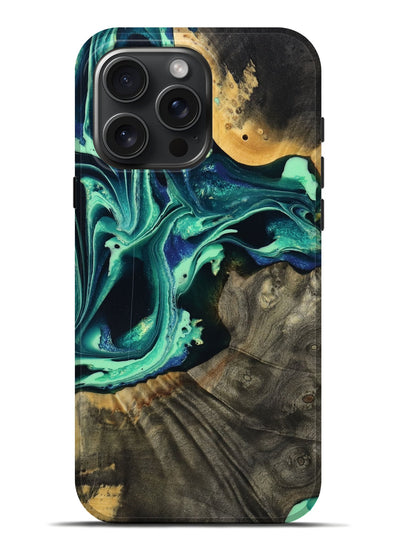 iPhone 16 Pro Max Wood Live Edge Phone Case - Agatha (Green, 801111)