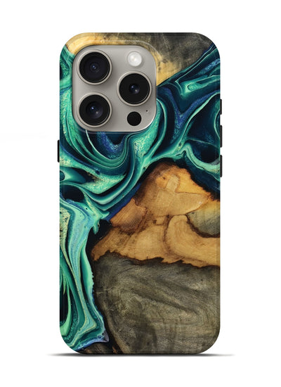 iPhone 16 Pro Wood Live Edge Phone Case - Jream (Green, 801119)