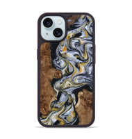 iPhone 15 Wood Phone Case - Alecia (Black & White, 801407)