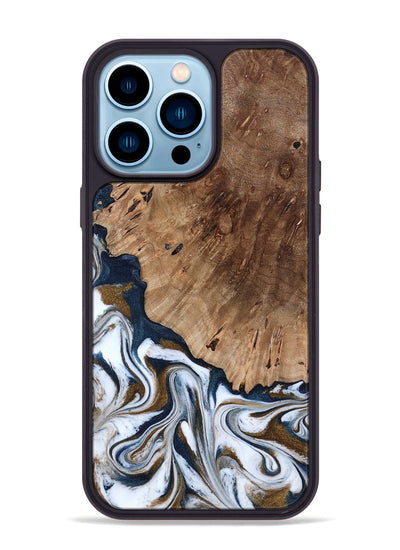 iPhone 14 Pro Max Wood Phone Case - Dash (Teal & Gold, 801457)