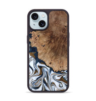 iPhone 15 Wood Phone Case - Dash (Teal & Gold, 801457)