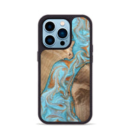 iPhone 14 Pro Wood Phone Case - Jody (Teal & Gold, 801464)
