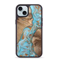 iPhone 15 Plus Wood Phone Case - Jody (Teal & Gold, 801464)