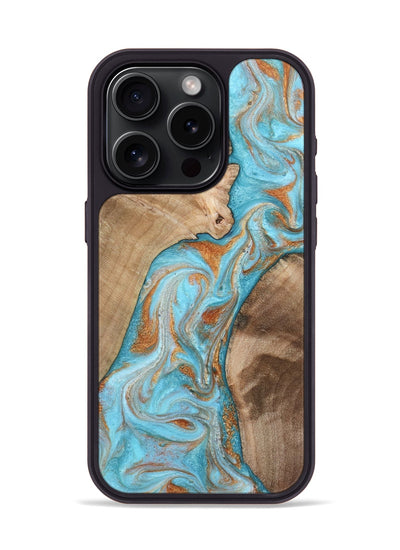 iPhone 15 Pro Wood Phone Case - Jody (Teal & Gold, 801464)