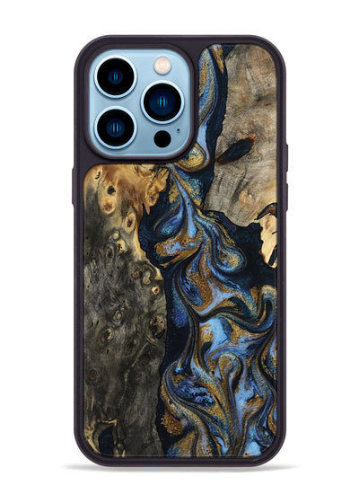iPhone 14 Pro Max Wood Phone Case - Jarrod (Teal & Gold, 801465)