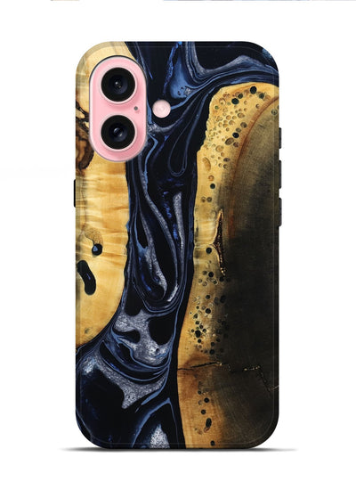 iPhone 16 Wood Live Edge Phone Case - Velda (Black & White, 801467)