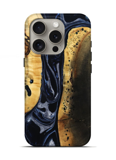 iPhone 16 Pro Wood Live Edge Phone Case - Velda (Black & White, 801467)