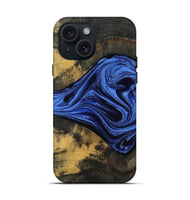 iPhone 15 Wood Live Edge Phone Case - Saige (Blue, 801496)