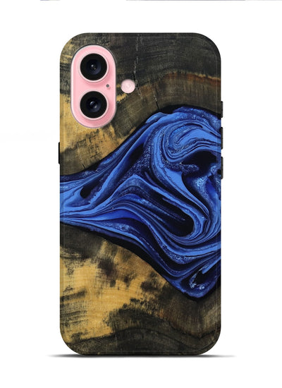 iPhone 16 Wood Live Edge Phone Case - Saige (Blue, 801496)