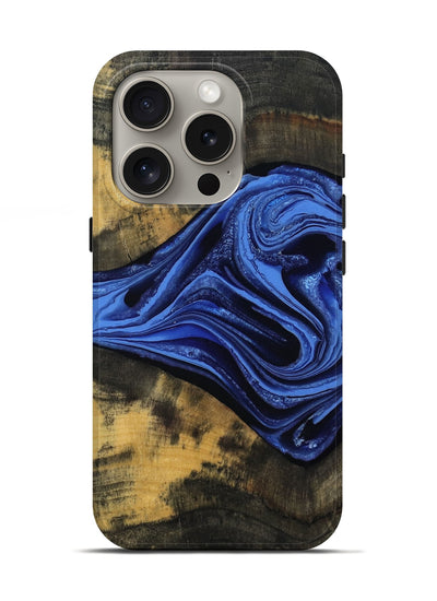 iPhone 16 Pro Wood Live Edge Phone Case - Saige (Blue, 801496)
