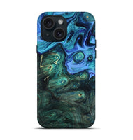 iPhone 15 Wood Live Edge Phone Case - Keshia (Blue, 801507)