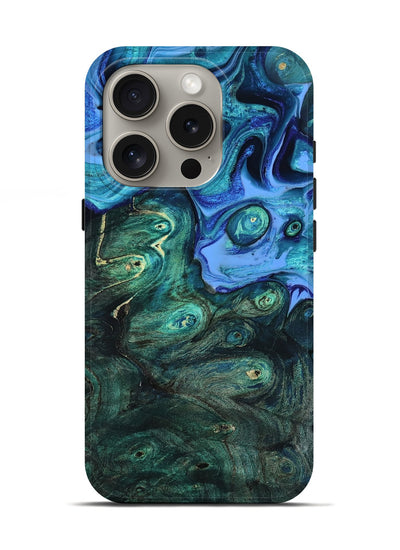 iPhone 16 Pro Wood Live Edge Phone Case - Keshia (Blue, 801507)