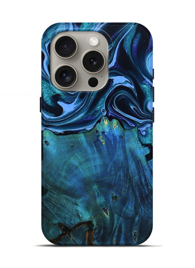 iPhone 16 Pro Wood Live Edge Phone Case - Mekhi (Blue, 801510)
