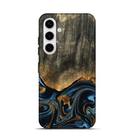 Galaxy S25 Wood Live Edge Phone Case - Virgil (Teal & Gold, 801513)