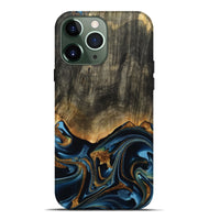iPhone 13 Pro Max Wood Live Edge Phone Case - Virgil (Teal & Gold, 801513)