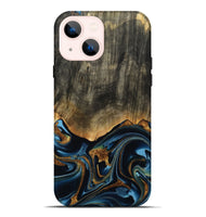 iPhone 14 Plus Wood Live Edge Phone Case - Virgil (Teal & Gold, 801513)