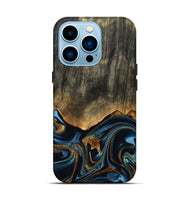 iPhone 14 Pro Wood Live Edge Phone Case - Virgil (Teal & Gold, 801513)