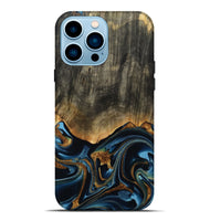iPhone 14 Pro Max Wood Live Edge Phone Case - Virgil (Teal & Gold, 801513)