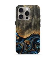iPhone 16 Pro Wood Live Edge Phone Case - Virgil (Teal & Gold, 801513)