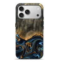iPhone 17 Pro Max Wood Live Edge Phone Case - Virgil (Teal & Gold, 801513)