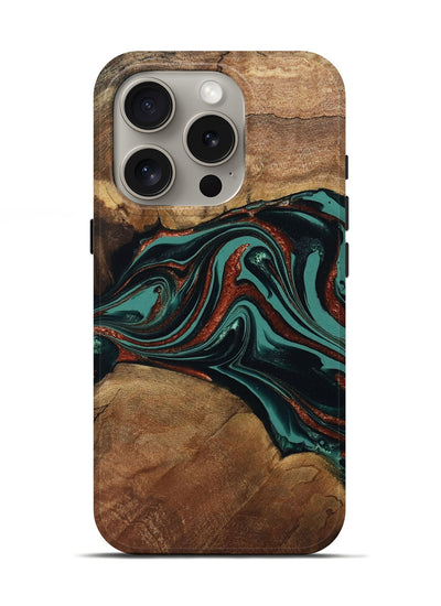 iPhone 16 Pro Wood Live Edge Phone Case - Lizeth (Green, 801514)