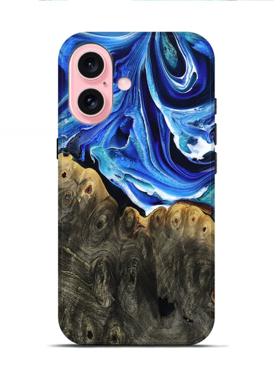 iPhone 16 Wood Live Edge Phone Case - Herman (Blue, 801516)