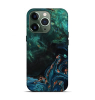 iPhone 13 Pro Wood Live Edge Phone Case - January (Teal & Gold, 801525)