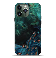 iPhone 13 Pro Max Wood Live Edge Phone Case - January (Teal & Gold, 801525)