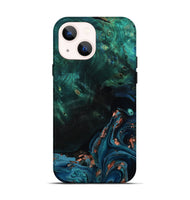 iPhone 14 Wood Live Edge Phone Case - January (Teal & Gold, 801525)