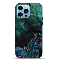 iPhone 14 Pro Max Wood Live Edge Phone Case - January (Teal & Gold, 801525)