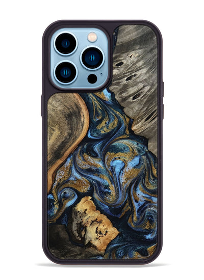 iPhone 14 Pro Max Wood Phone Case - Kairi (Teal & Gold, 801650)
