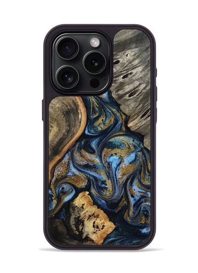 iPhone 15 Pro Wood Phone Case - Kairi (Teal & Gold, 801650)