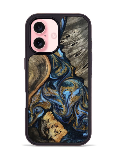 iPhone 16 Wood Phone Case - Kairi (Teal & Gold, 801650)