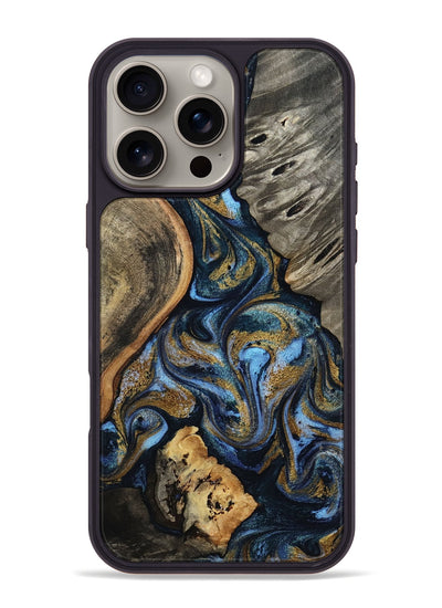 iPhone 16 Pro Max Wood Phone Case - Kairi (Teal & Gold, 801650)