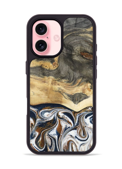 iPhone 16 Wood Phone Case - Amias (Black & White, 801651)