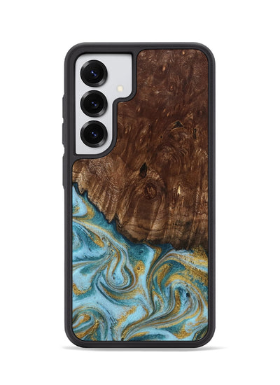 Galaxy S25 Wood Phone Case - Tonya (Teal & Gold, 801652)