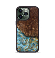 iPhone 13 Pro Wood Phone Case - Tonya (Teal & Gold, 801652)