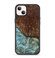 iPhone 14 Plus Wood Phone Case - Tonya (Teal & Gold, 801652)