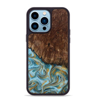 iPhone 14 Pro Max Wood Phone Case - Tonya (Teal & Gold, 801652)