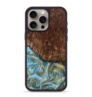 iPhone 15 Pro Max Wood Phone Case - Tonya (Teal & Gold, 801652)
