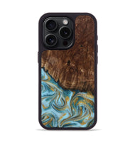 iPhone 15 Pro Wood Phone Case - Tonya (Teal & Gold, 801652)