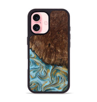 iPhone 16 Wood Phone Case - Tonya (Teal & Gold, 801652)