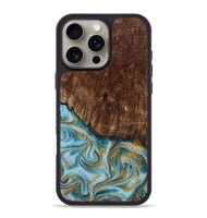 iPhone 16 Pro Max Wood Phone Case - Tonya (Teal & Gold, 801652)