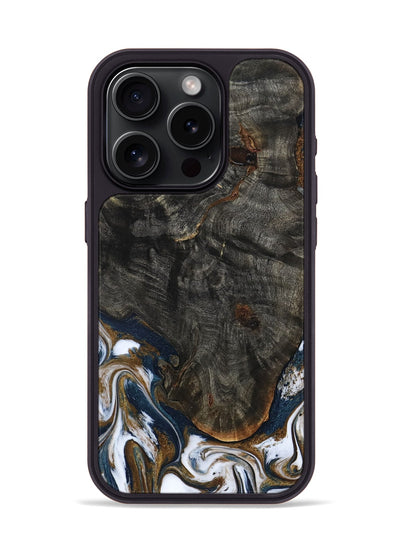 iPhone 15 Pro Wood Phone Case - Tracee (Teal & Gold, 801675)